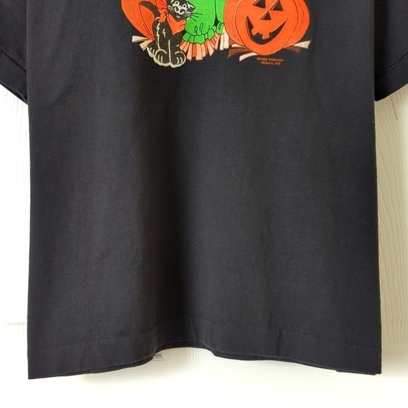 80's Vintage Halloween Scarecrow Pumpkins Short Sleeve Crewneck T-shirt Black L - Picture 7 of 10